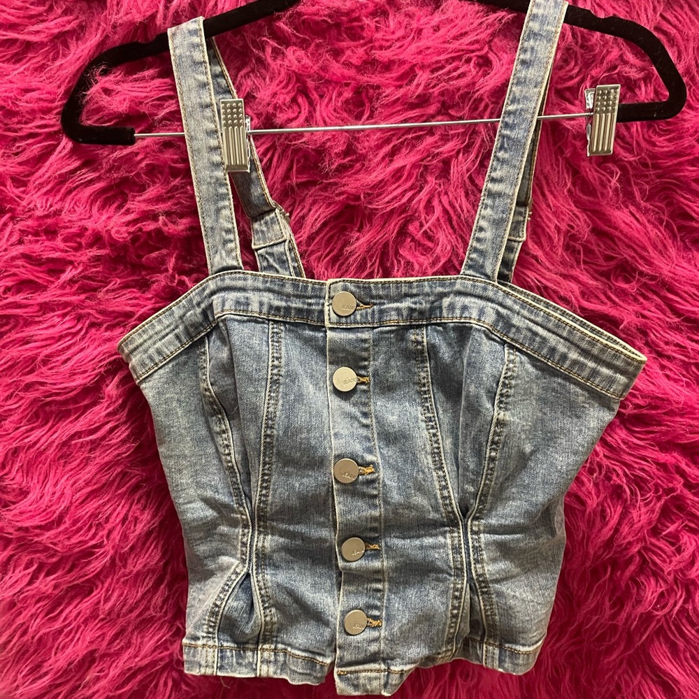 Nasty Gal Light Wash Denim Button Top